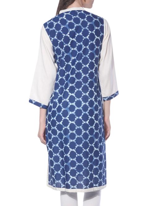 blue cotton straight kurta - 13653694 - Very Small Image - 1