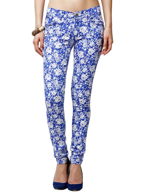 blue floral printed cotton chinos trouser - 13682560 - Very Small Image - 1