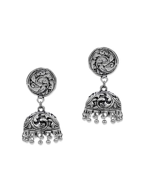 zerokaata german silver traditional theme jhumki earrings - 13685346 - Very Small Image - 1