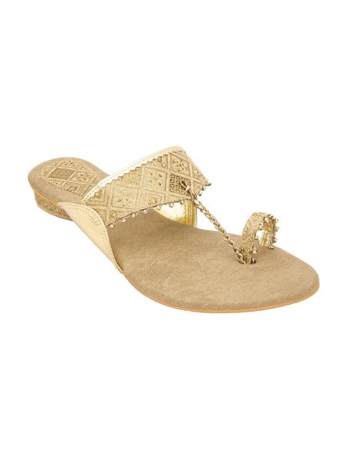 gold one toe kolhapuri - 13691600 - Very Small Image - 1