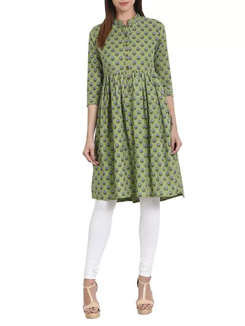 green cotton flared kurta - 13692993 - Very Small Image - 1