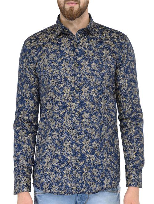 navy blue cotton blend casual shirt - 13697699 - Very Small Image - 1