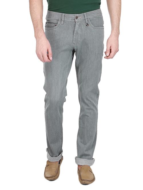 grey cotton blend plain jeans - 13698163 - Very Small Image - 1