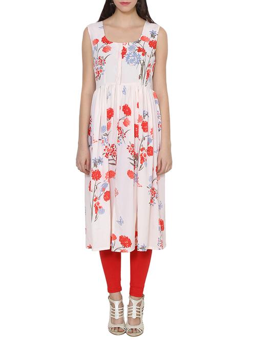 light pink poly crepe printed flared kurta - 13711852 - Very Small Image - 1