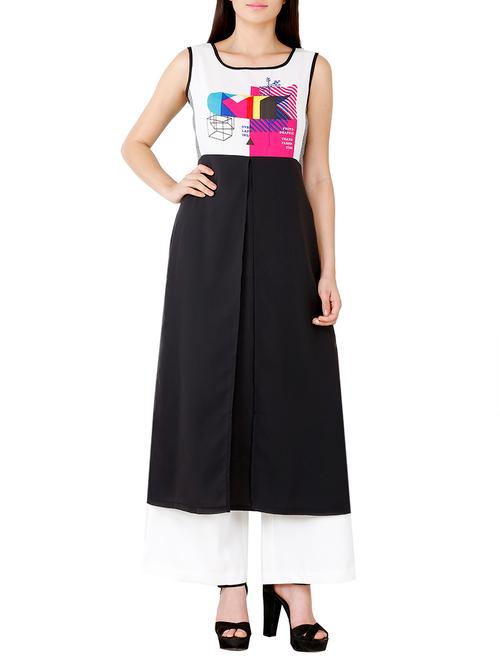 black polyester printed A-line kurta - 13716333 - Very Small Image - 1