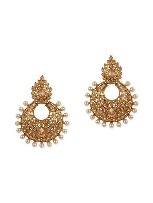 gold metal chandbali earrings - 13729997 - Very Small Image - 1