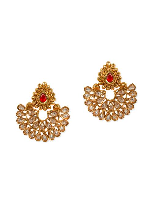 golden metal kundan earrings - 13730003 - Very Small Image - 1