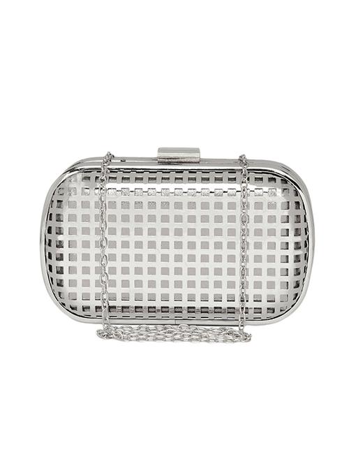 silver leatherette box clutch - 13746746 - Very Small Image - 1