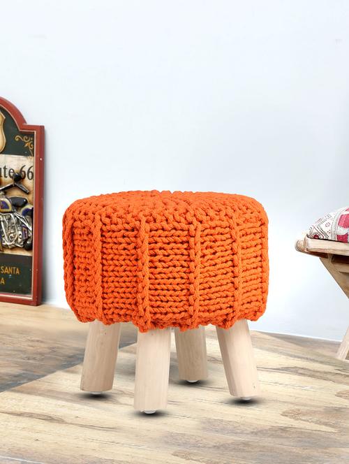 romee hand knitted orange pouf - 13746811 - Very Small Image - 1