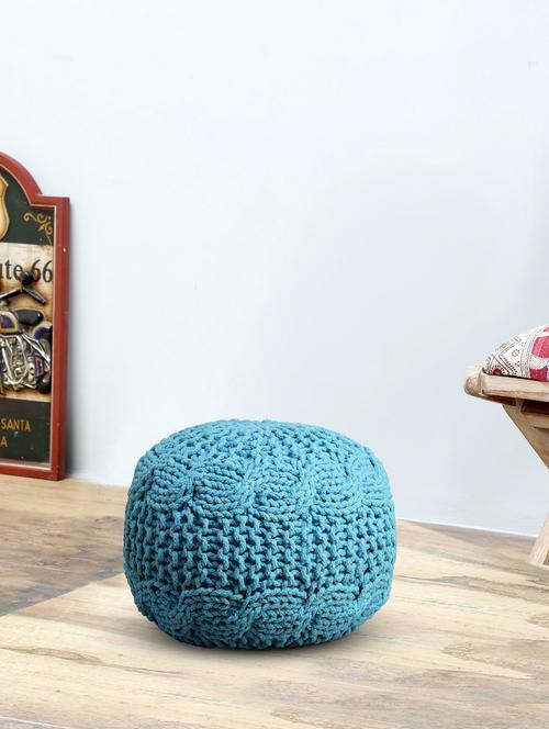 romee hand knitted turquoise cotton pouf - 13746839 - Very Small Image - 1