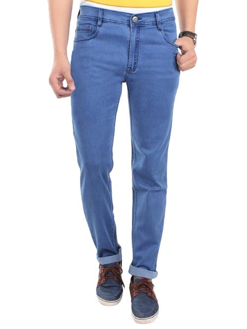solid blue cotton blend jeans - 13749908 - Very Small Image - 1
