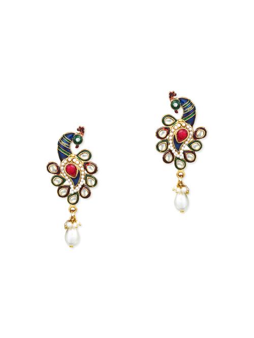 gold zinc meenakari earrings - 13757620 - Very Small Image - 1