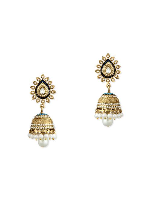 gold zinc jhumka earrings - 13757650 - Very Small Image - 1
