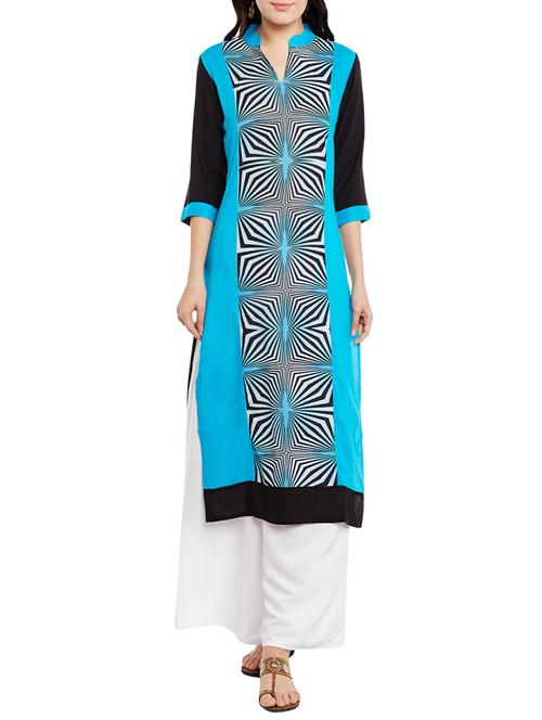 blue rayon printed straight kurta - 13768424 - Very Small Image - 1