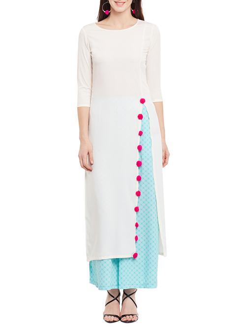 cream poly crepe kurta palazza set - 13802770 - Very Small Image - 1
