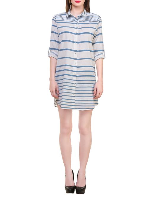roll up sleeved striped shirt dress - 13803681 - Very Small Image - 1