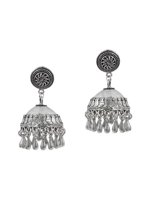 silver metal jhumka earrings - 13823864 - Very Small Image - 1
