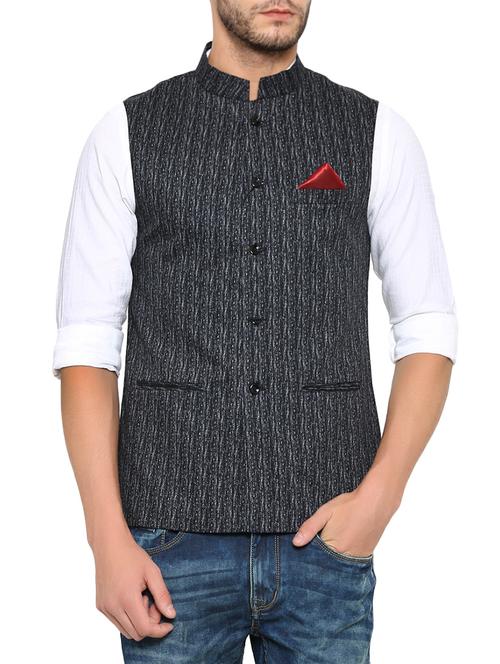 black cotton printed nehru jacket - 13831988 - Very Small Image - 1