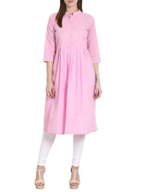 pink cotton solid flared kurta - 13836942 - Very Small Image - 1