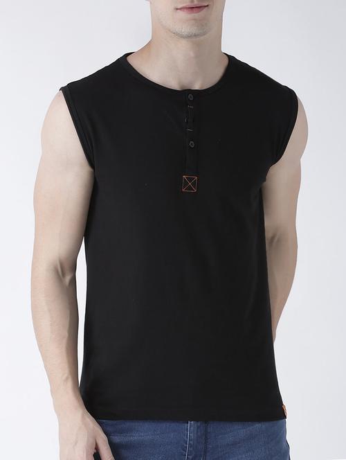 solid black cotton sleeveless t-shirt - 13838519 - Very Small Image - 1
