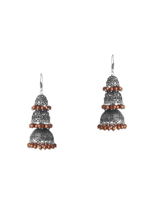 silver metal jhumka earrings - 13854898 - Very Small Image - 1