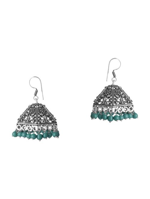 silver metal jhumka earrings - 13854899 - Very Small Image - 1