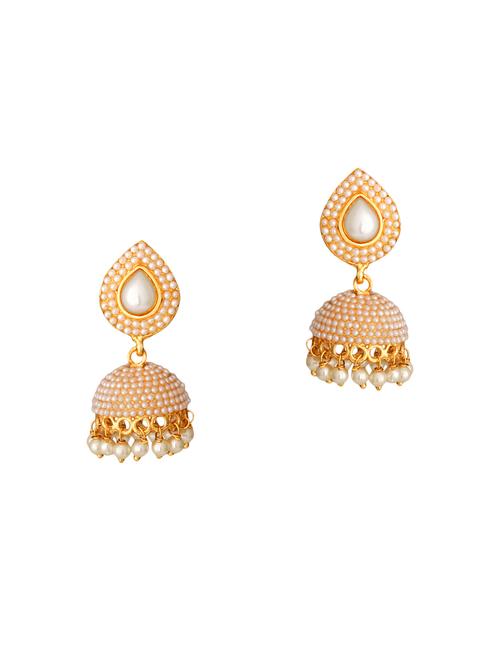 white brass jhumka earrings - 13854910 - Very Small Image - 1
