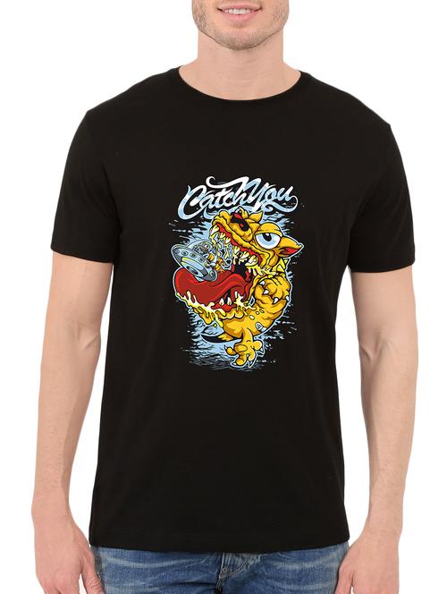 black cotton chest print tshirt - 13858183 - Very Small Image - 1