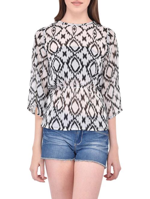 ikat print georgette top - 13869075 - Very Small Image - 1