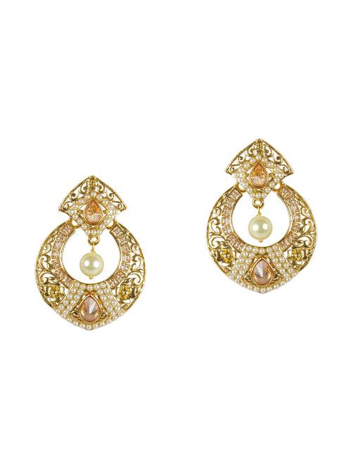 gold metal chandbali earrings - 13869947 - Very Small Image - 1