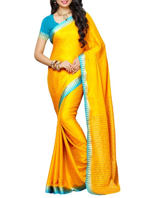 yellow crepe woven saree with blouse - 13885627 - Very Small Image - 1