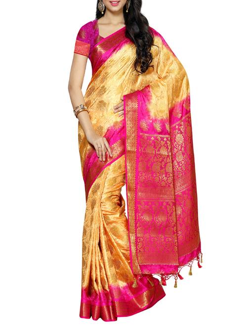 yellow kanjivaram silk saree - 13885655 - Very Small Image - 1