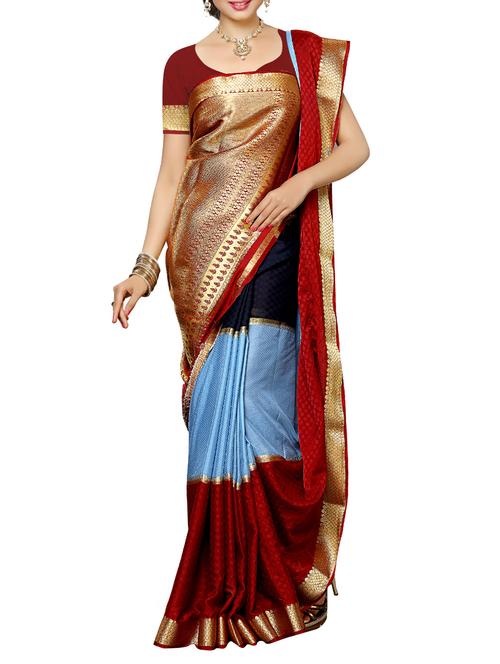 maroon kanjivaram crepe saree with blouse - 13885748 - Very Small Image - 1