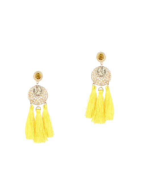 yellow colored brass drop earrings - 13890433 - Very Small Image - 1