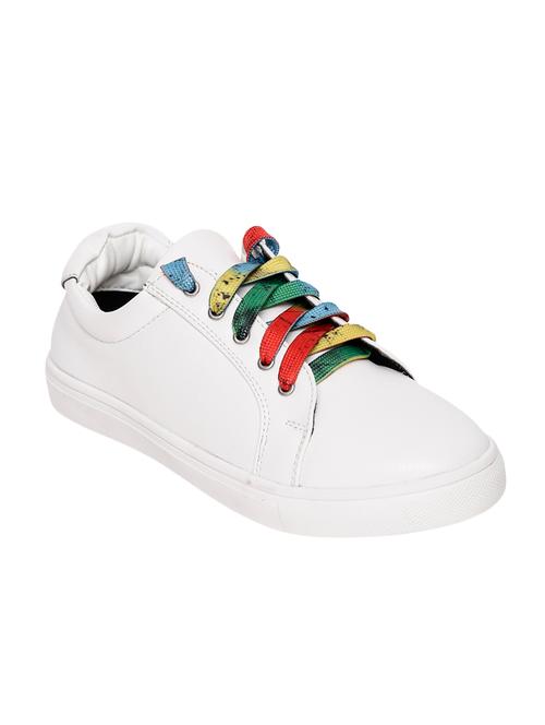 white faux leather laceup sneakers - 13903261 - Very Small Image - 1