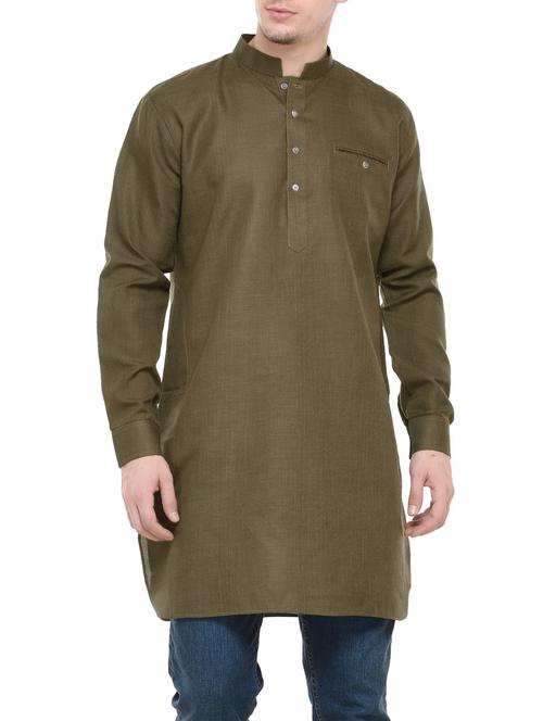 solid moss green cotton long kurta - 13910921 - Very Small Image - 1