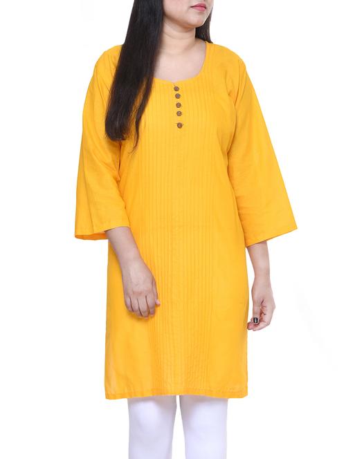 yellow cotton straight kurta - 13916655 - Very Small Image - 1