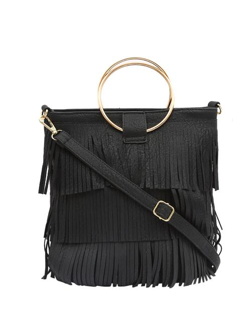 black leatherette fringed sling bag - 13920119 - Very Small Image - 1