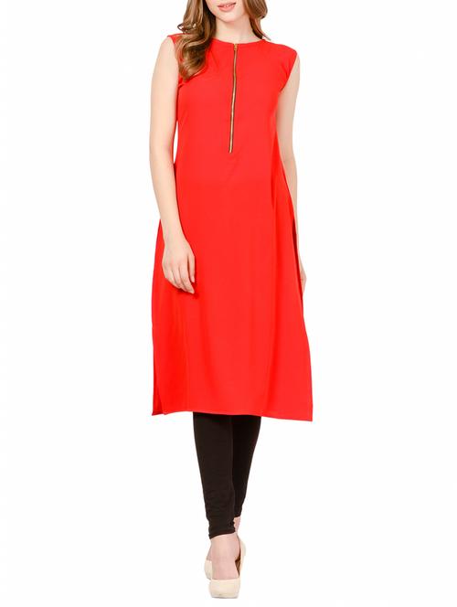 red crepe solid straight kurta - 13921395 - Very Small Image - 1