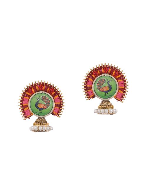artistic embroidered jhumka- green peacock - 13922105 - Very Small Image - 1