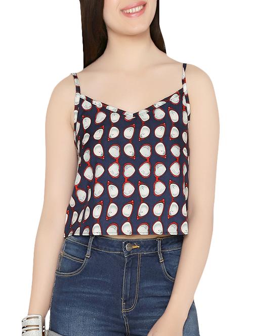 navy blue printed polycrepe crop top - 13933607 - Very Small Image - 1