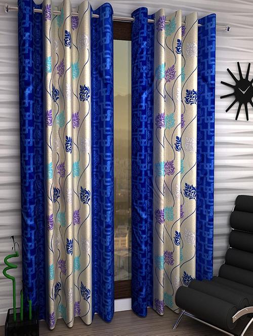 flossy blue polyester set of 2 door curtain - 13935025 - Very Small Image - 1