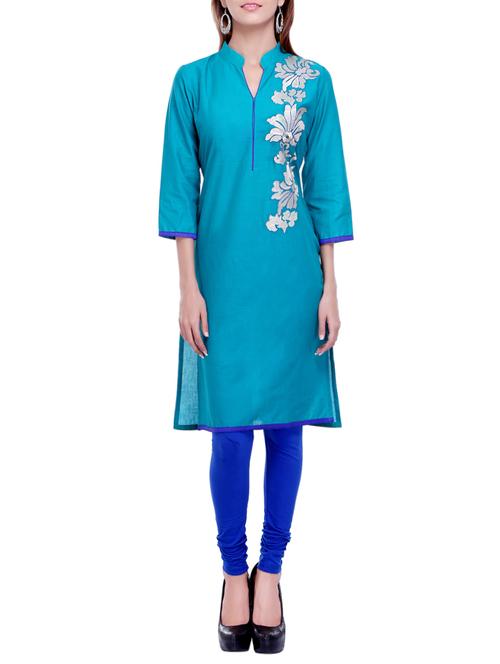 green cotton straight kurta - 13942800 - Very Small Image - 1