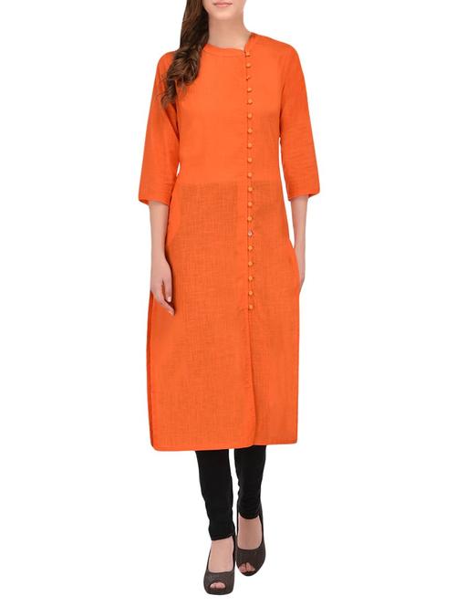 orange cotton straight kurta - 13955837 - Very Small Image - 1