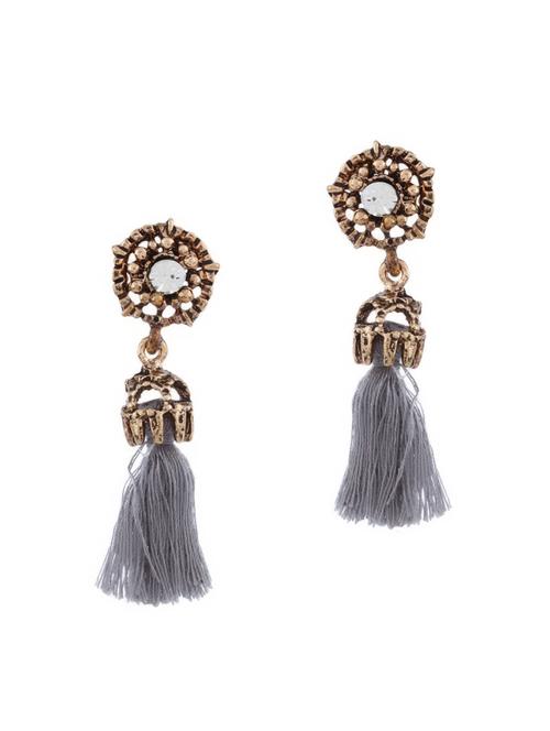 grey colored metal drop earrings - 13968556 - Very Small Image - 1
