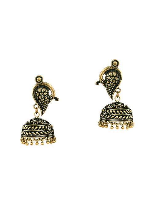 gold metal jhumka earrings - 13968662 - Very Small Image - 1