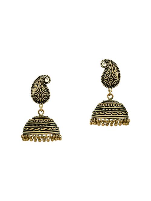 gold metal jhumka earrings - 13968663 - Very Small Image - 1