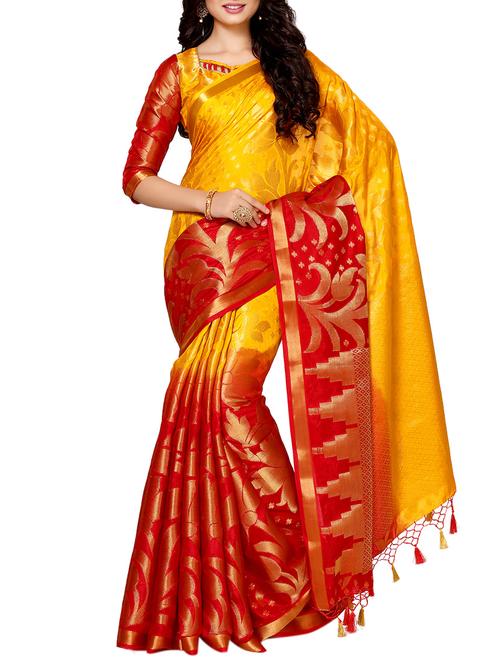 yellow art silk kanjivaram saree - 13982937 - Very Small Image - 1