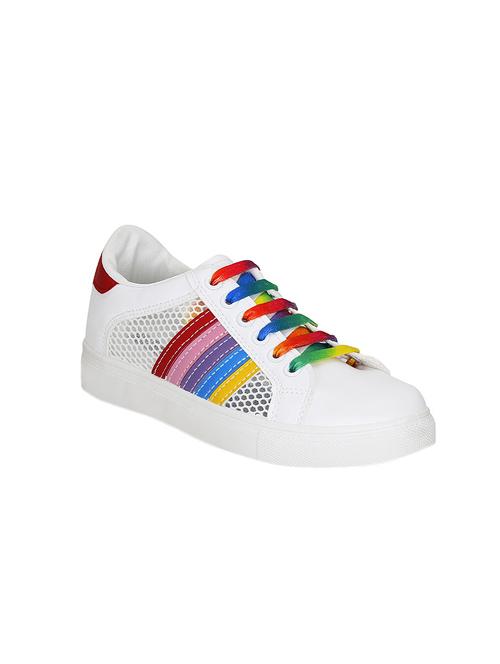 white faux leather laceup sneakers - 13987965 - Very Small Image - 1
