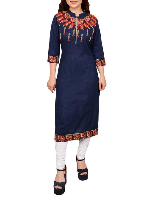 blue cotton straight kurta - 13988792 - Very Small Image - 1